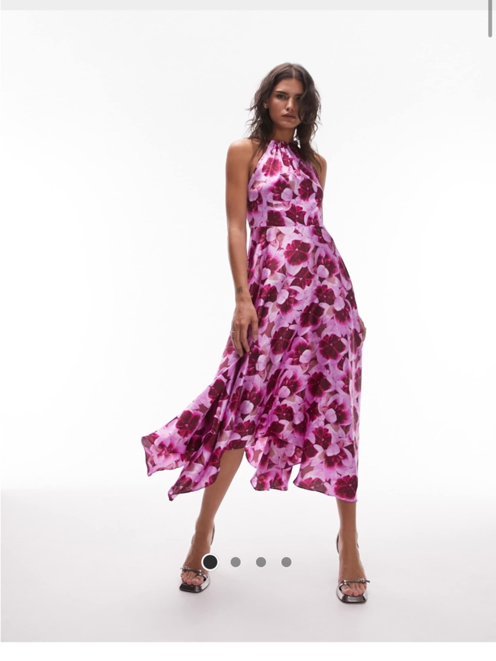 Topshop Pink Floral Halter High-Low Midi Dress